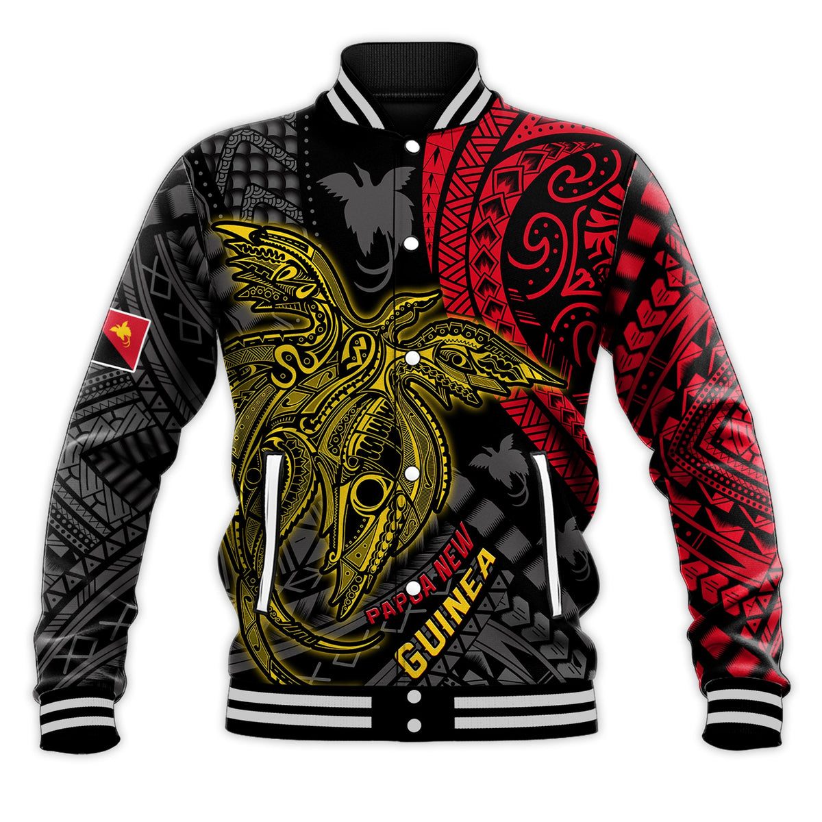 Papua New Guinea Baseball Jacket Raggiana Birds Of Paradise Happy 47th Independence Day LT13 Unisex Black - Polynesian Pride