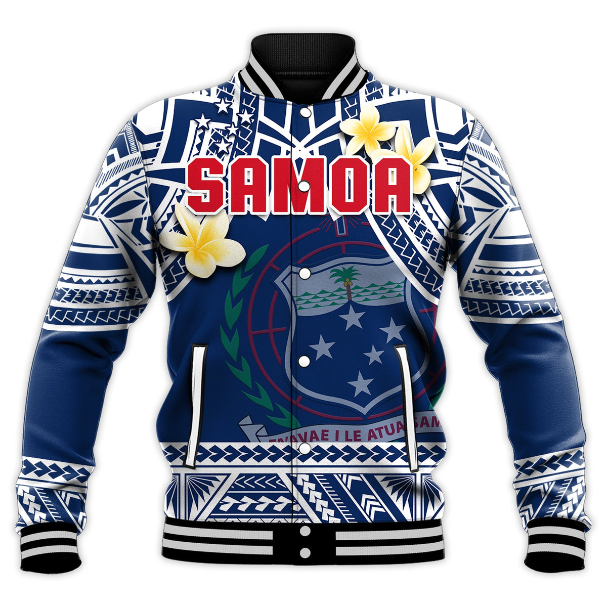 (Custom Personalised) Samoa Baseball Jacket Samoan Plumeria Flowers Mix Polynesian Pattern LT14 - Polynesian Pride