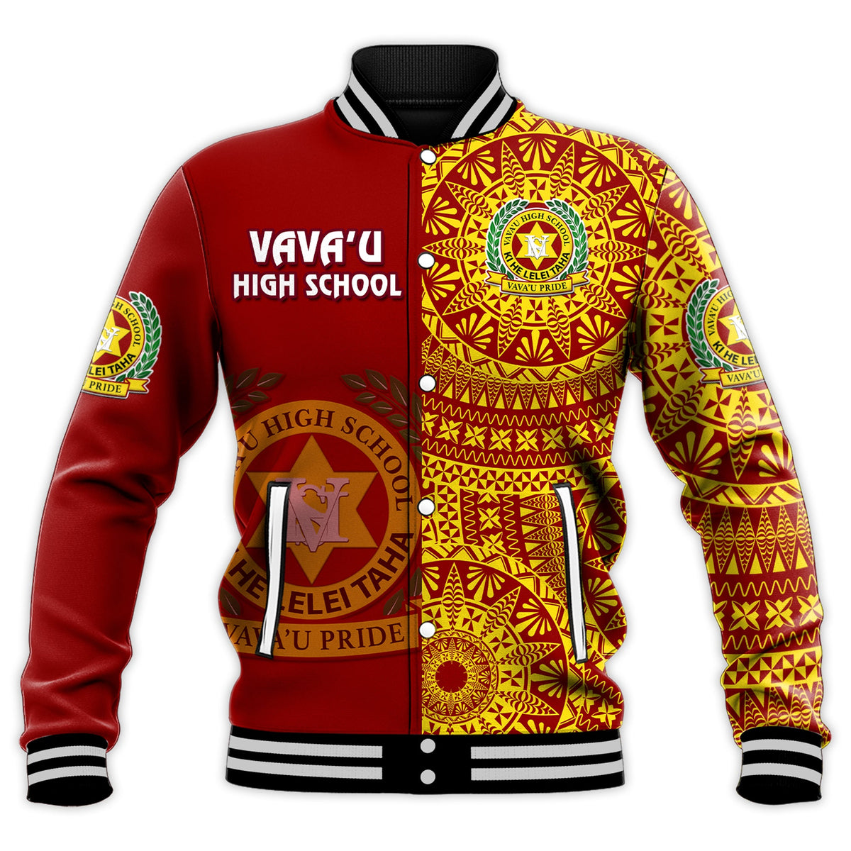 (Custom Personalised) Tonga Vavau High School Baseball Jacket Tongan Ngatu Pattern LT14 - Polynesian Pride