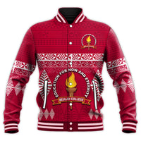 Beulah College Baseball Jacket Ngatu Pattern Tonga LT13 Unisex Maroon - Polynesian Pride