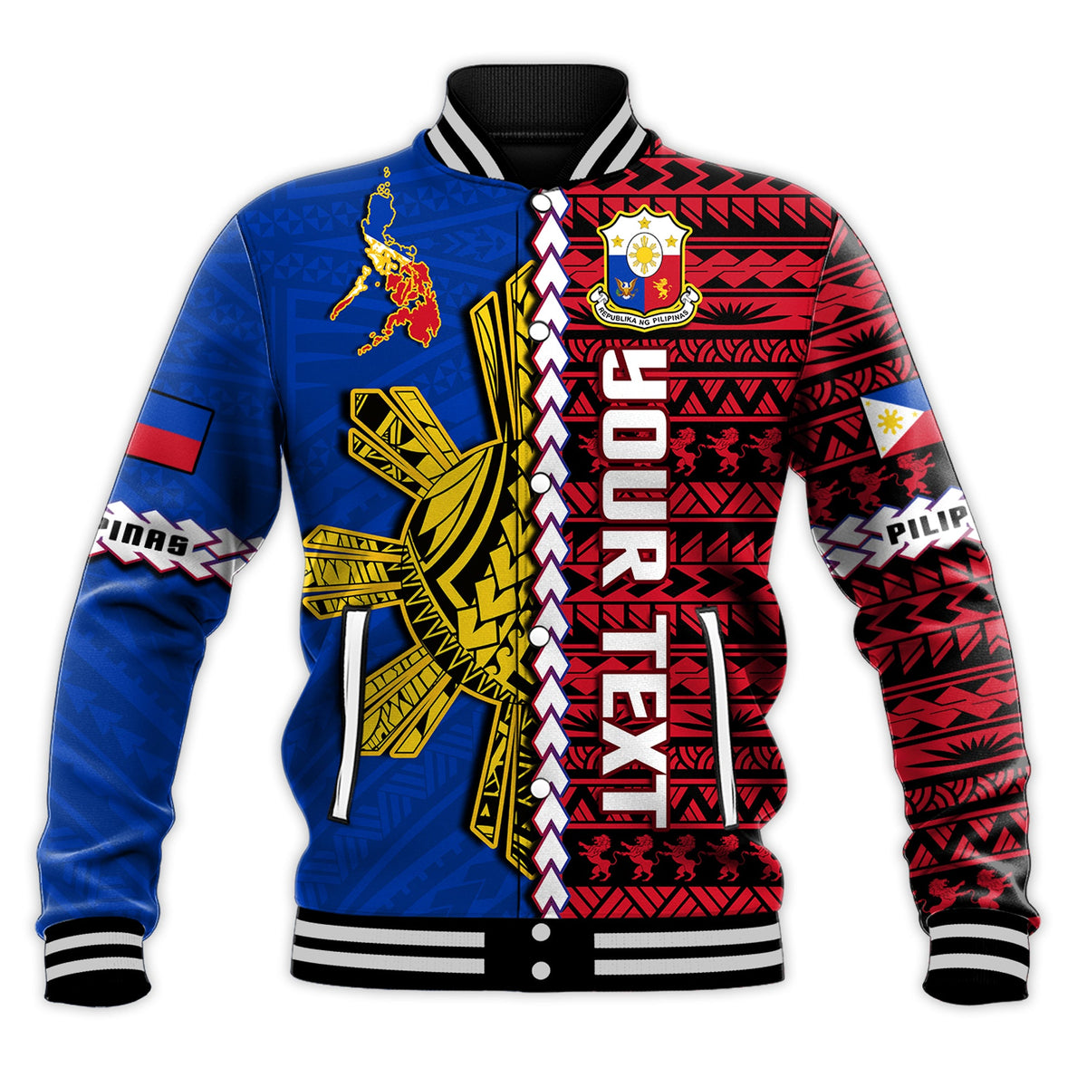 (Custom Personalised) Philippines Baseball Jacket Pilipinas Sun Mix Polynesian Pattern LT14 - Polynesian Pride