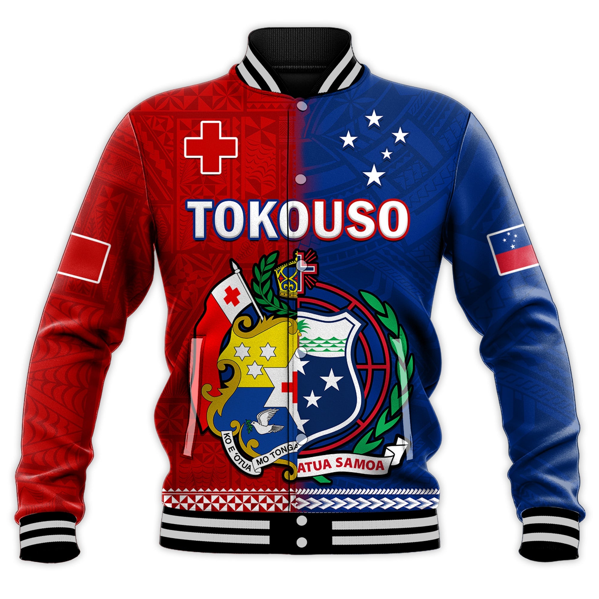 TokoUso Baseball Jacket Tonga and Samoa United We Stand Divided We Fall LT14 Unisex Blue - Polynesian Pride