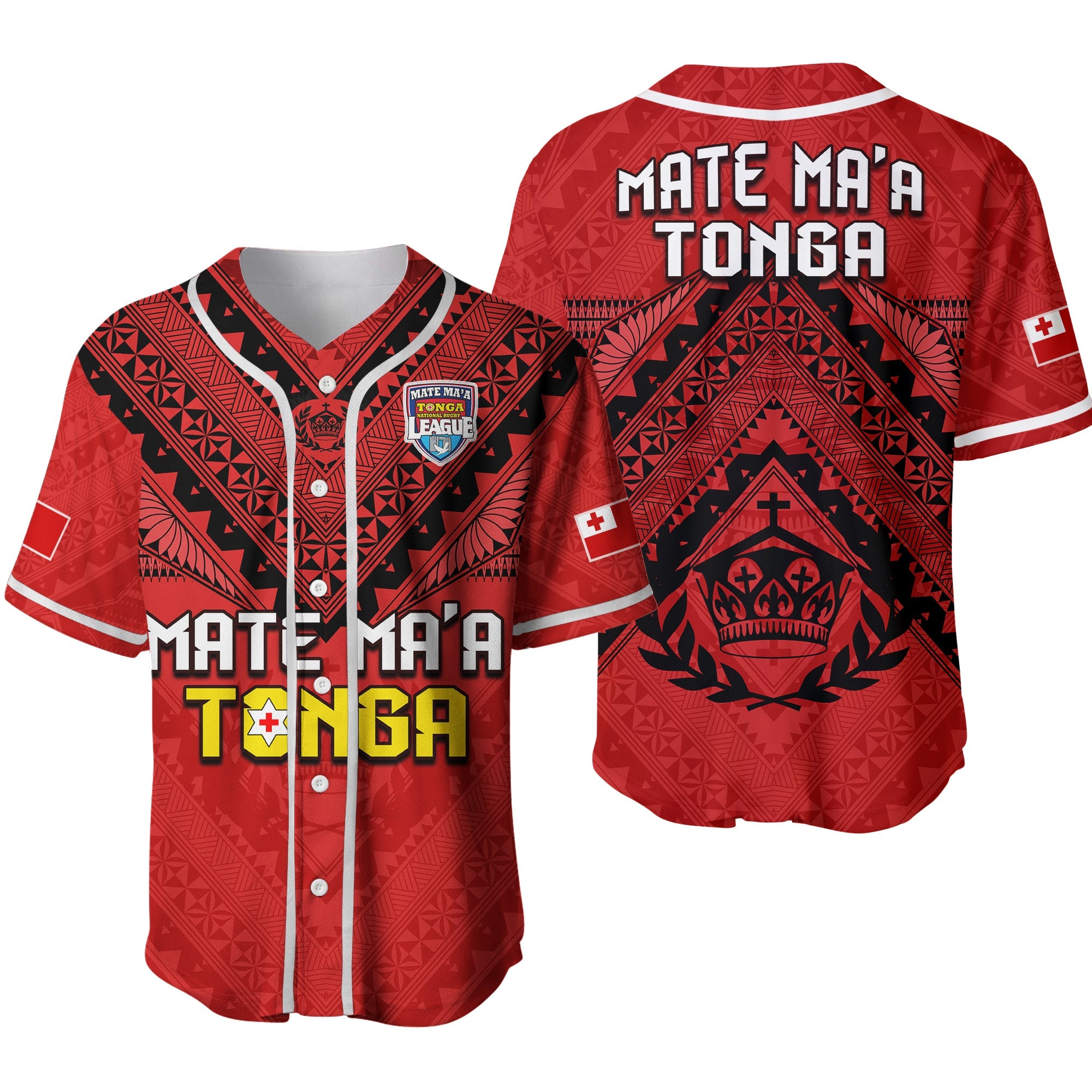 Tonga Rugby MMT Baseball Jersey Ngatu Mate Maa Tonga Simple Ver.02 LT13 Red - Polynesian Pride