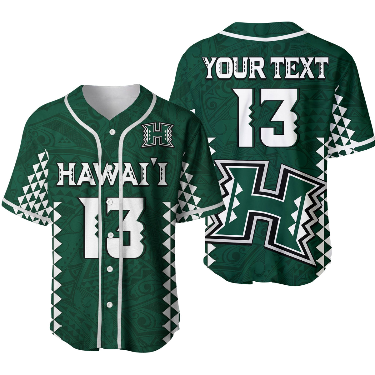 (Custom Text and Number) Hawaii Football Baseball Jersey Kakau Warrior Be Stronger Ver.02 LT13 Green - Polynesian Pride