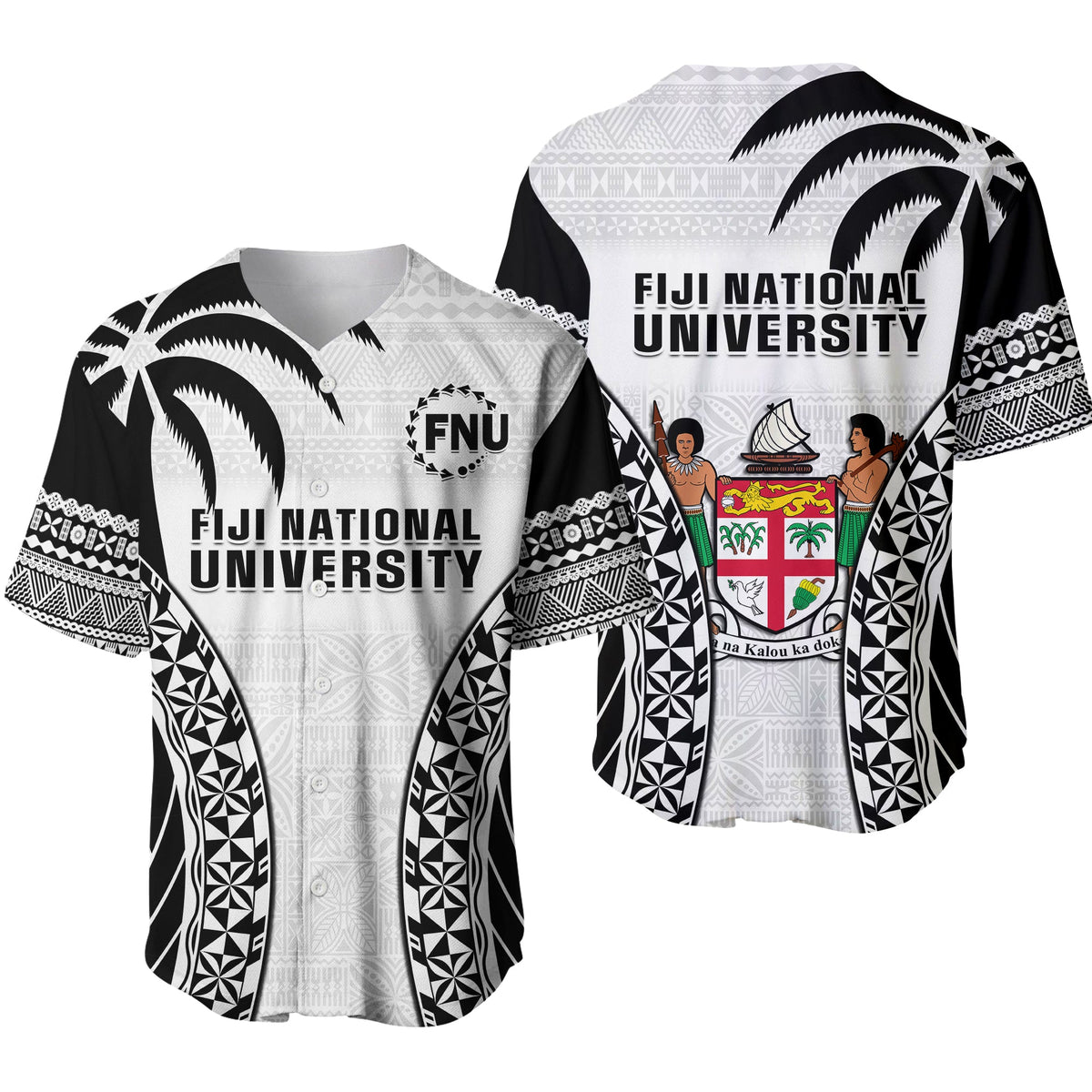 Fiji University Baseball Jersey National Fijian Tapa Pattern White Ver.01 LT14 White - Polynesian Pride