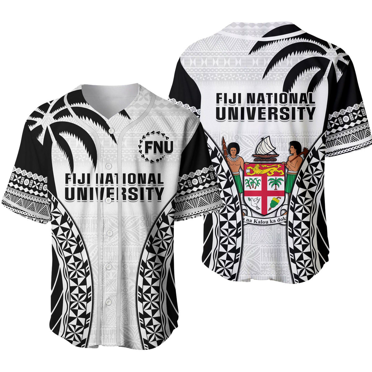 Fiji University Baseball Jersey National Fijian Tapa Pattern White Ver.02 LT14 White - Polynesian Pride