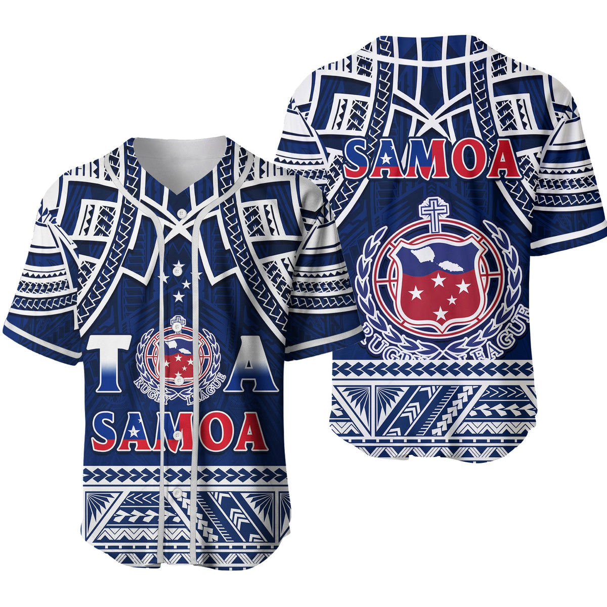 Samoa Rugby Baseball Jersey Toa Samoa Pacific Sporty Ver.02 LT14 Blue - Polynesian Pride