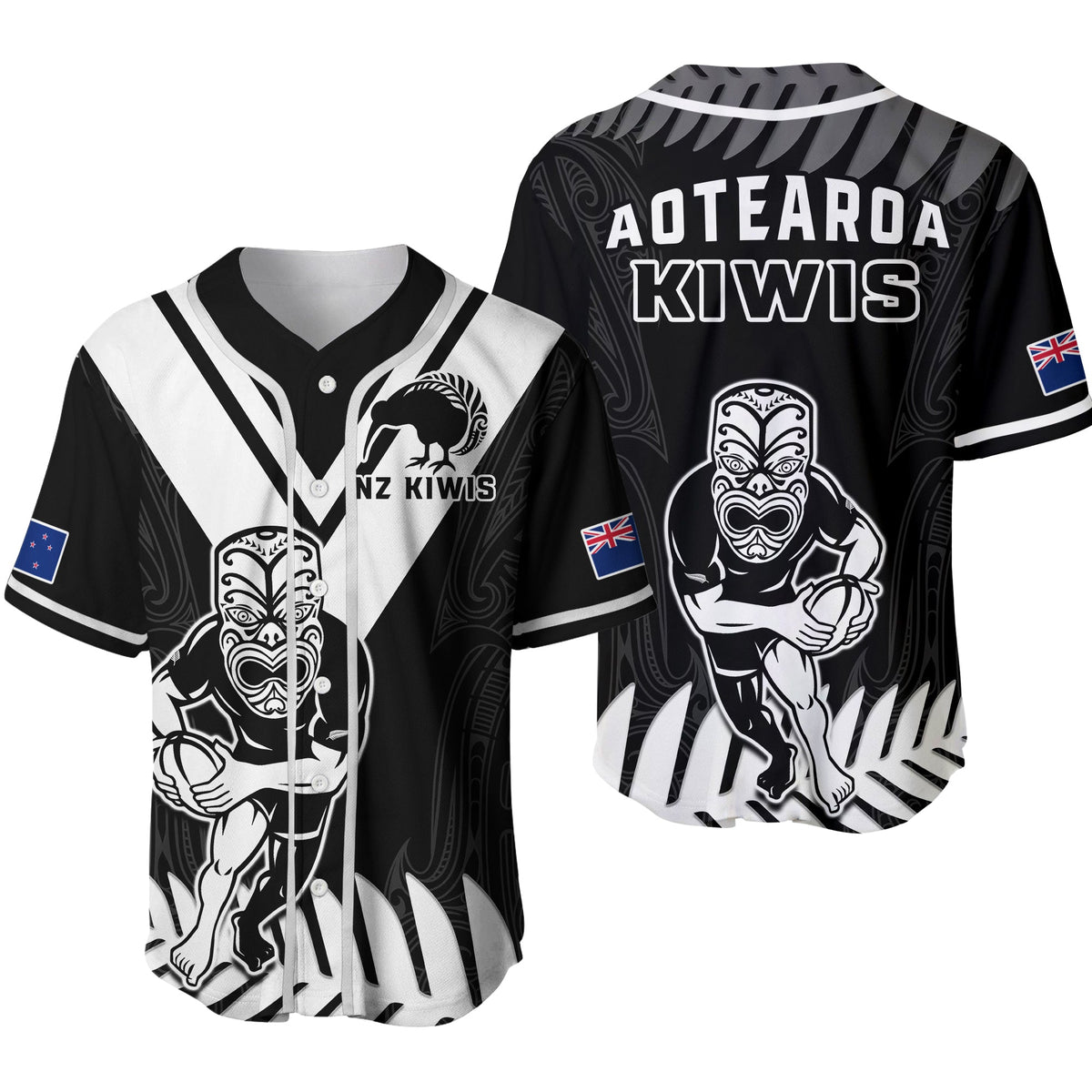 New Zealand Silver Fern Rugby Baseball Jersey Ver.02 NZ Kiwi Pacific Maori Sporty LT14 Black - Polynesian Pride