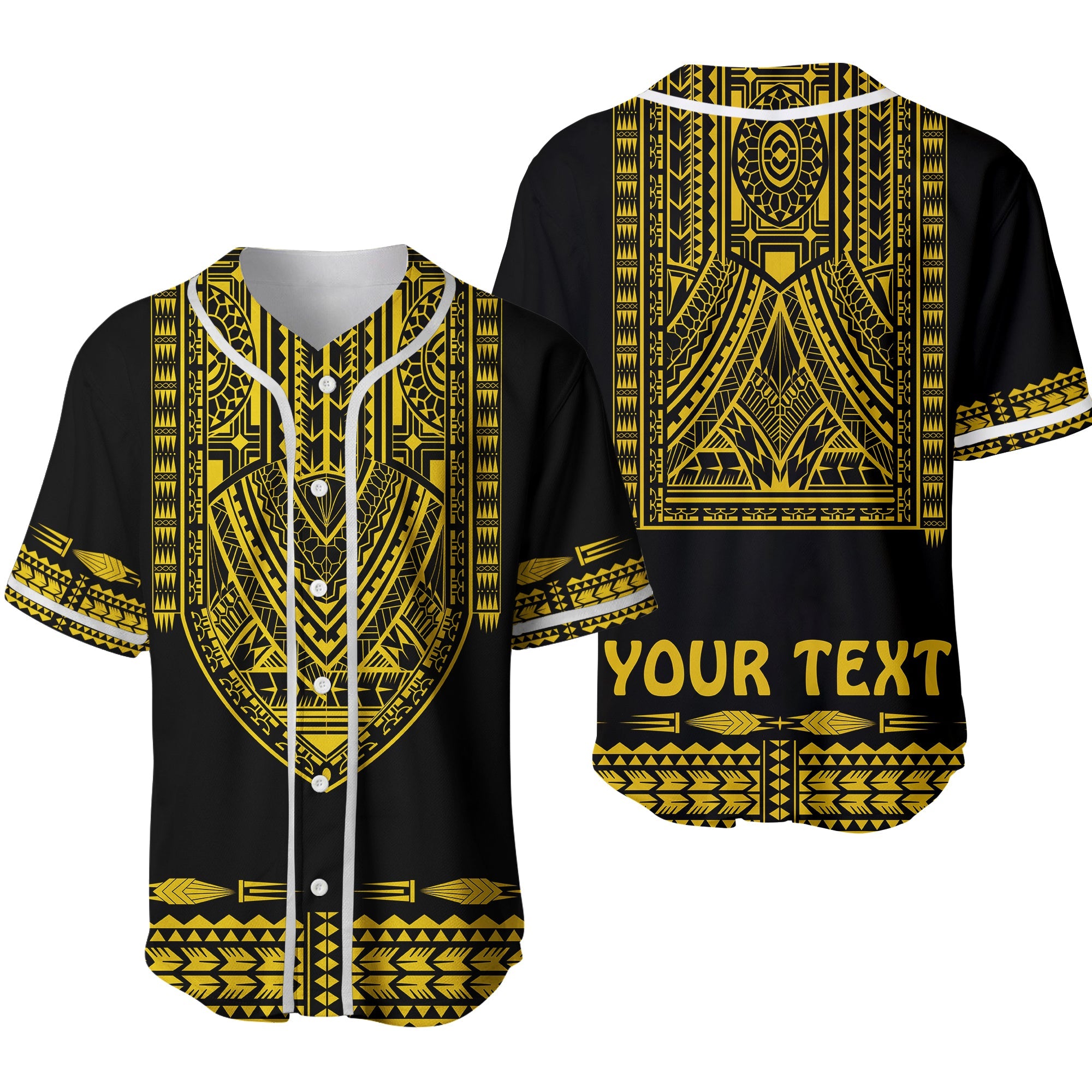 (Custom Personalised) Polynesian Baseball Jersey Dashiki With Polynesian Tattoo Royal Golden Version Ver.02 LT14 Black - Polynesian Pride