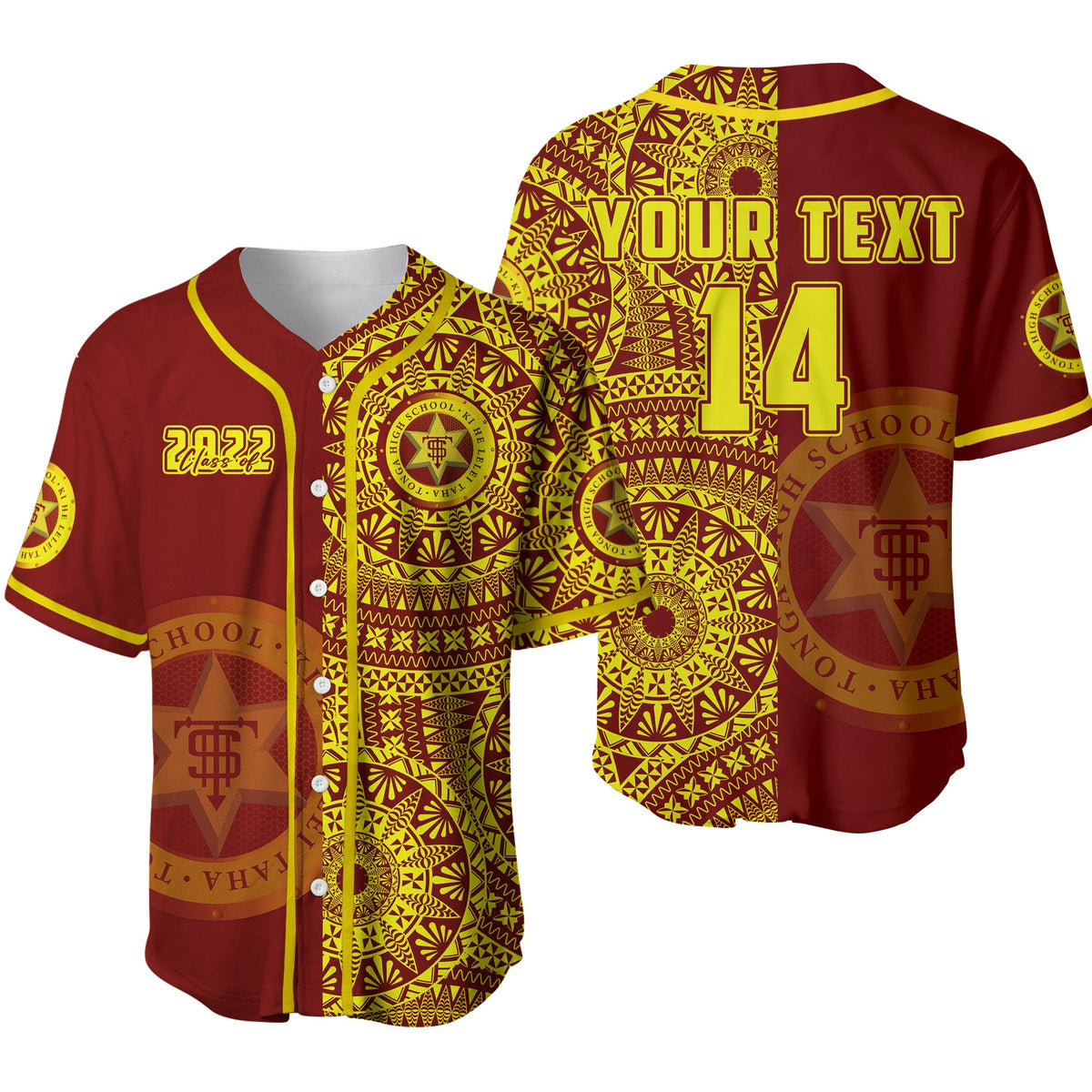 (Custom Text And Number) Tonga High School Baseball Jersey Class Of Year Tongan Ngatu Pattern Ver.02 LT14 Red - Polynesian Pride