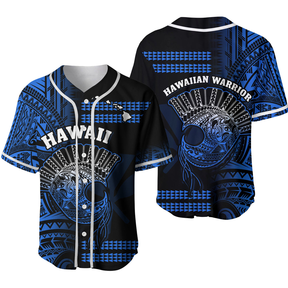 Hawaii Baseball Jersey Kakau Warrior Helmet Gradient Blue Polynesian Ver.02 LT14 Blue - Polynesian Pride