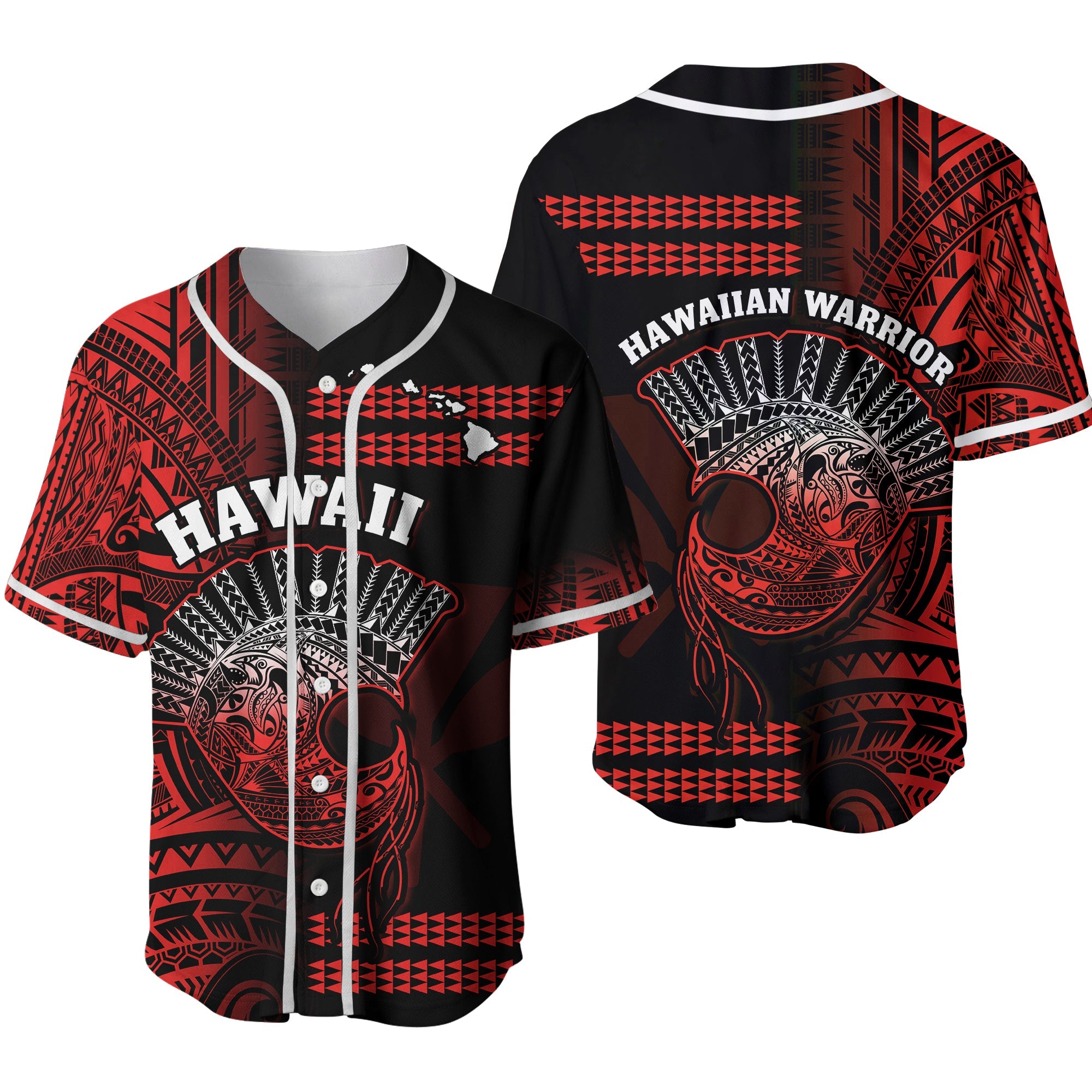 Hawaii Baseball Jersey Kakau Warrior Helmet Gradient Red Polynesian Ver.02 LT14 Red - Polynesian Pride