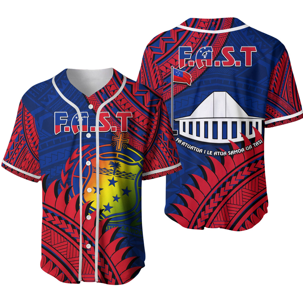 F.A.S.T Samoa Baseball Jersey Samoan Coat Of Arms Polynesian Pattern Ver.02 LT14 Blue - Polynesian Pride