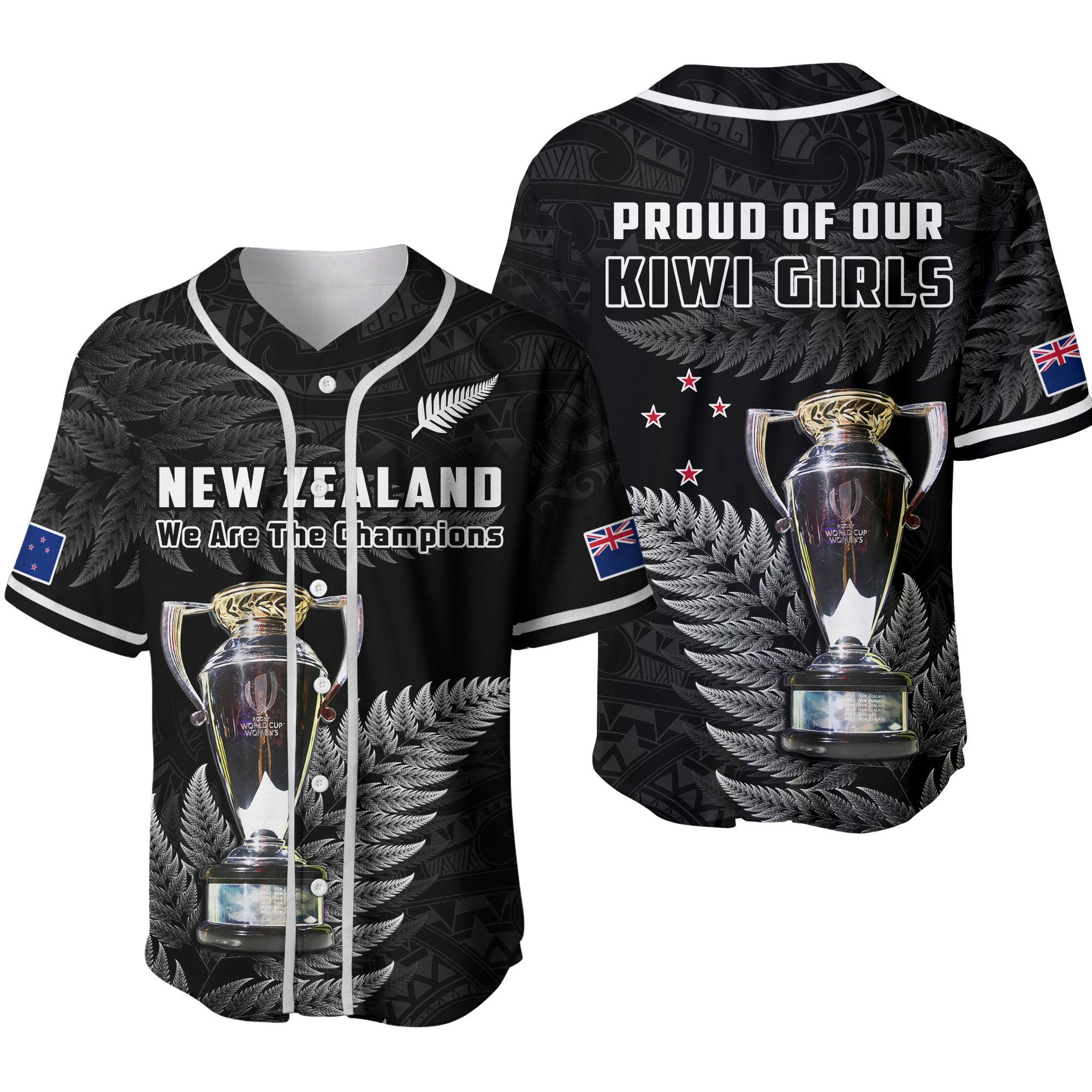 New Zealand 2022 Rugby Baseball Jersey Black Fern Proud Champions RWC Ver.02 LT14 Black - Polynesian Pride
