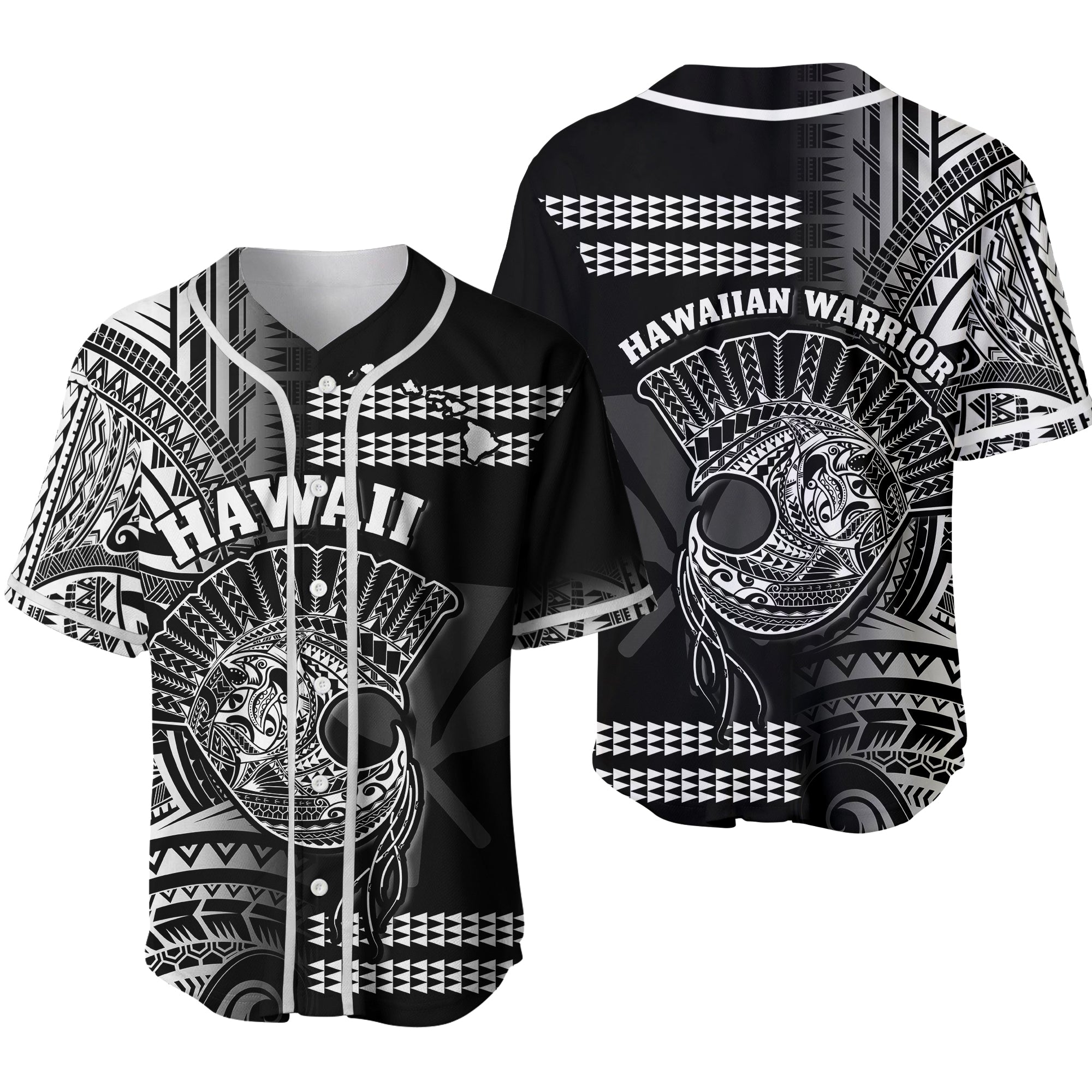 Hawaii Baseball Jersey Kakau Warrior Helmet Gradient White Polynesian Ver.02 LT14 White - Polynesian Pride