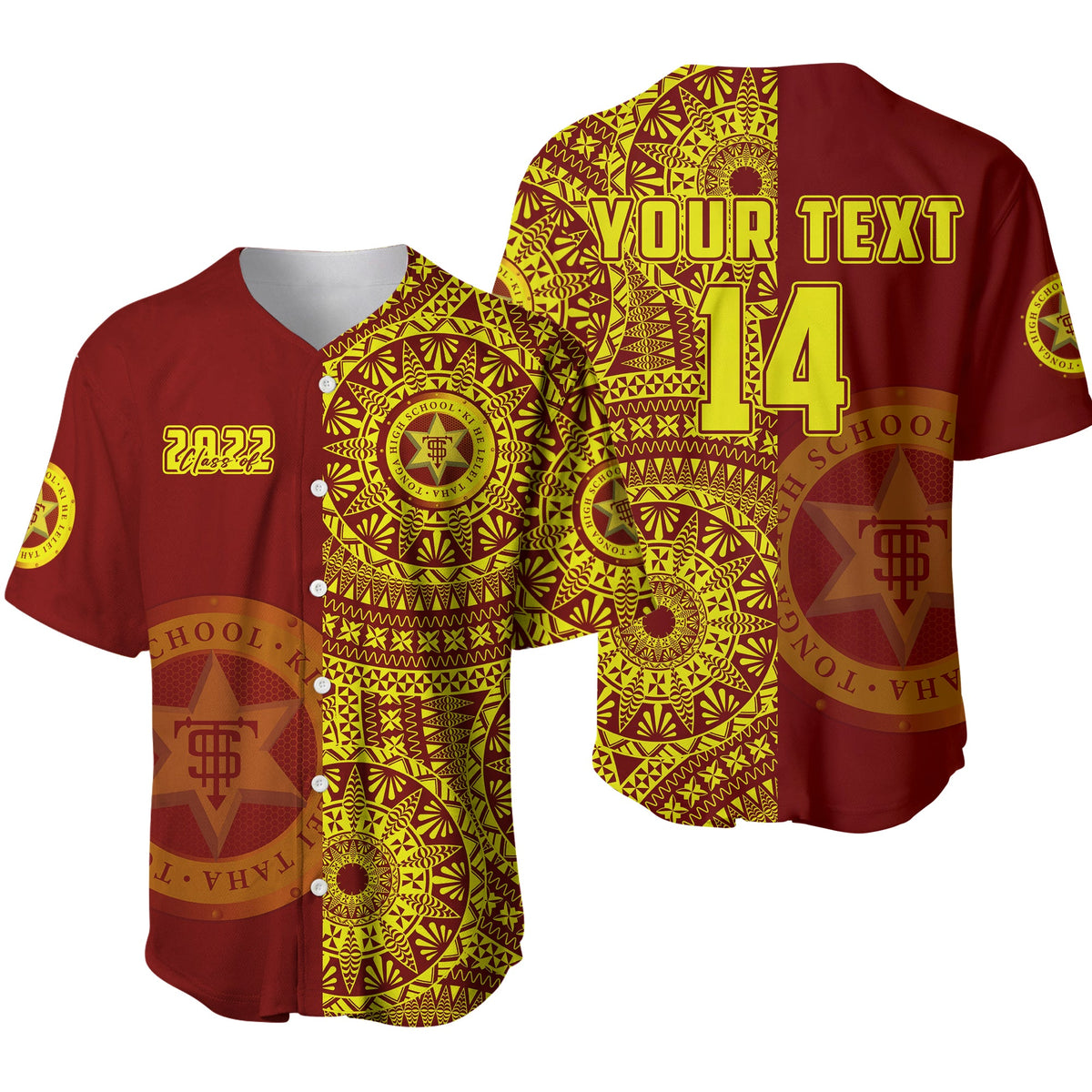 (Custom Text And Number) Tonga High School Baseball Jersey Class Of Year Tongan Ngatu Pattern LT14 Red - Polynesian Pride