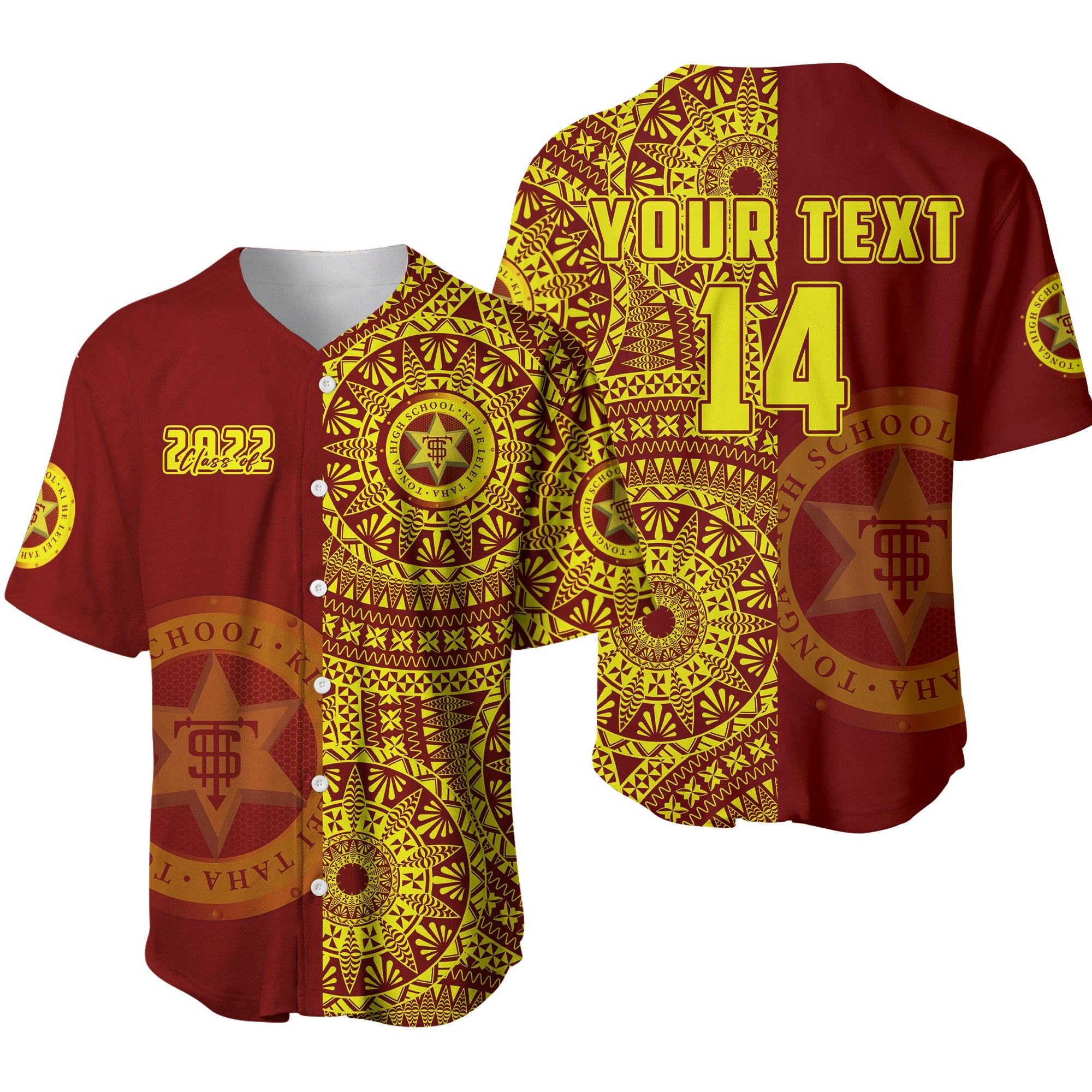 (Custom Text And Number) Tonga High School Baseball Jersey Class Of Year Tongan Ngatu Pattern LT14 Red - Polynesian Pride