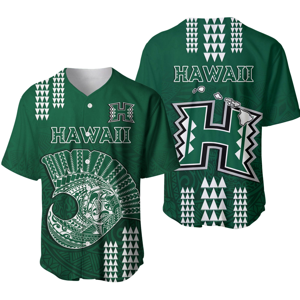 Hawaii Football Baseball Jersey Kakau Rainbow Warriors Helmet Ver.01 LT14 Green - Polynesian Pride