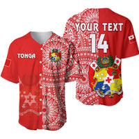 (Custom Text And Number) Tonga Baseball Jersey Tongan Coat Of Arms Ngatu Pattern LT14 Red - Polynesian Pride