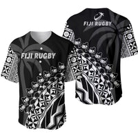 Fiji Rugby Baseball Jersey Fijian Cibi Dance Tapa Pattern Black LT14 Black - Polynesian Pride