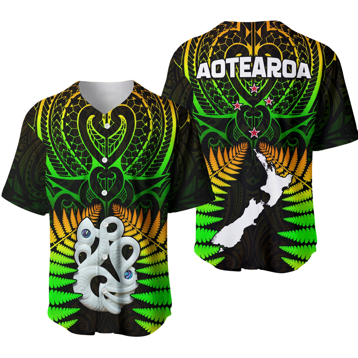 Aotearoa Fern Baseball Jersey New Zealand Hei Tiki Special Style LT13 Green - Polynesian Pride