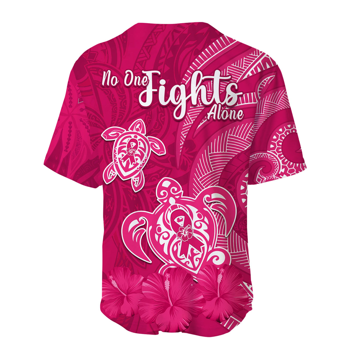 Breast Cancer Awareness Baseball Jersey Hibiscus Polynesian No One Fights Alone LT13 - Polynesian Pride