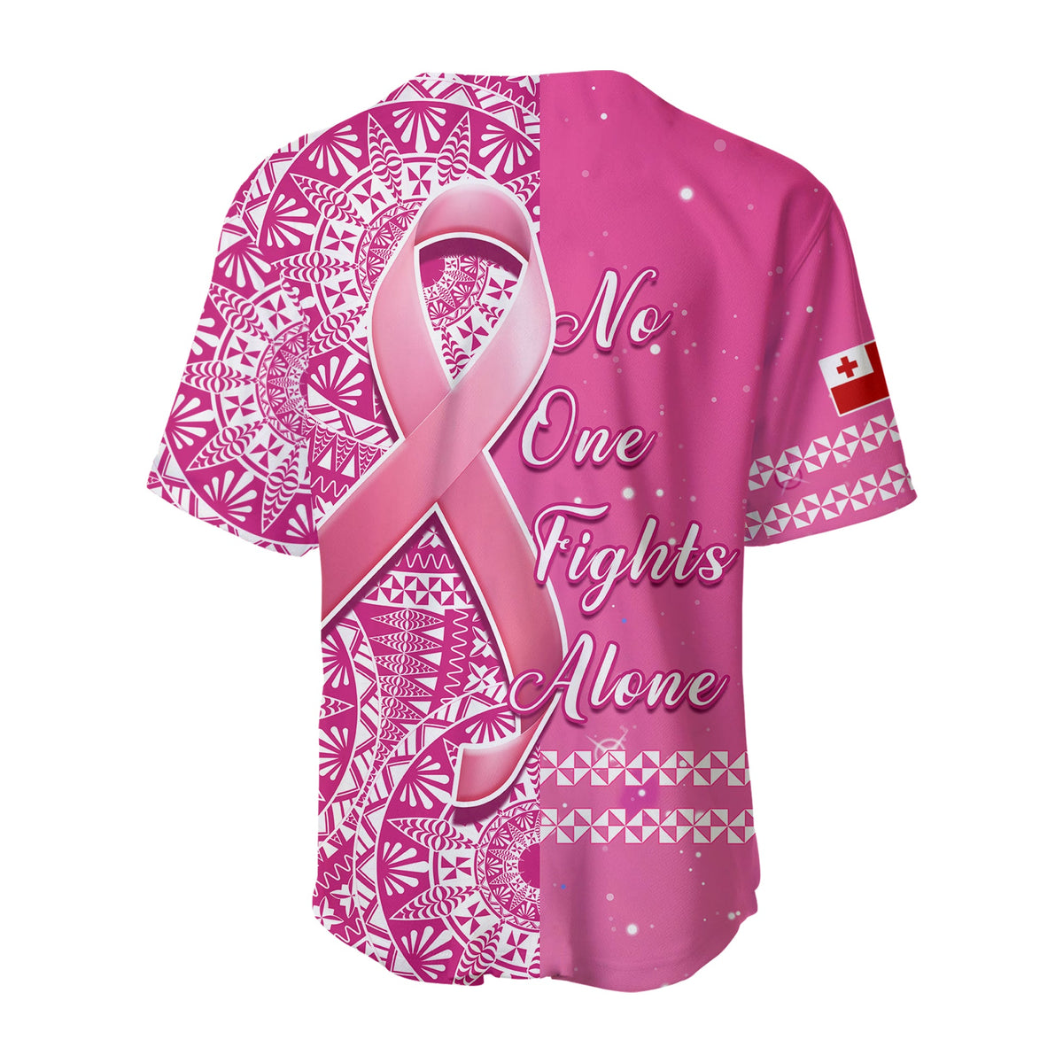 Tonga Breast Cancer Baseball Jersey Tongan Ngatu Pattern No One Fights Alone LT14 - Polynesian Pride