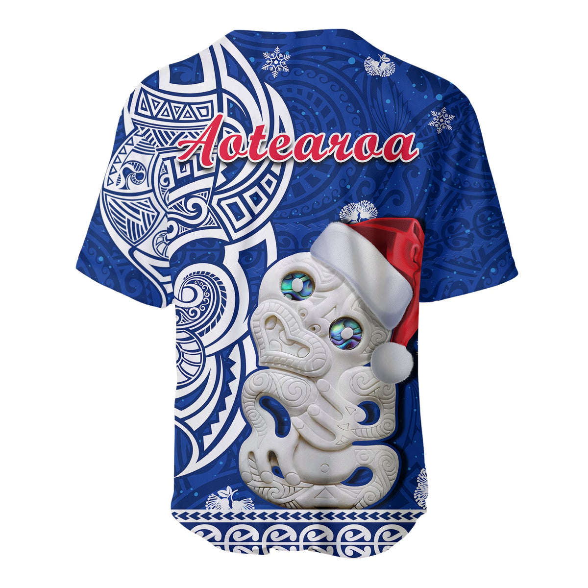 New Zealand Christmas Baseball Jersey Hei Tiki Blue Pohutukawa Meri Kirihimete LT14 - Polynesian Pride