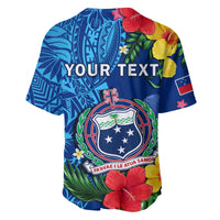 (Custom Personalised) Samoa Baseball Jersey Coat Of Arms Mix Tropical Flowers LT14 - Polynesian Pride