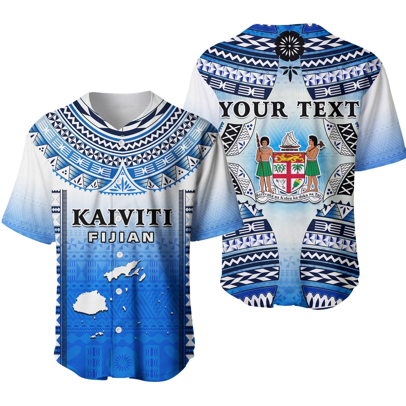 Custom Text And Number Fiji Baseball Jersey Kaiviti Fijian Special Tapa Pattern LT14 Blue - Polynesian Pride