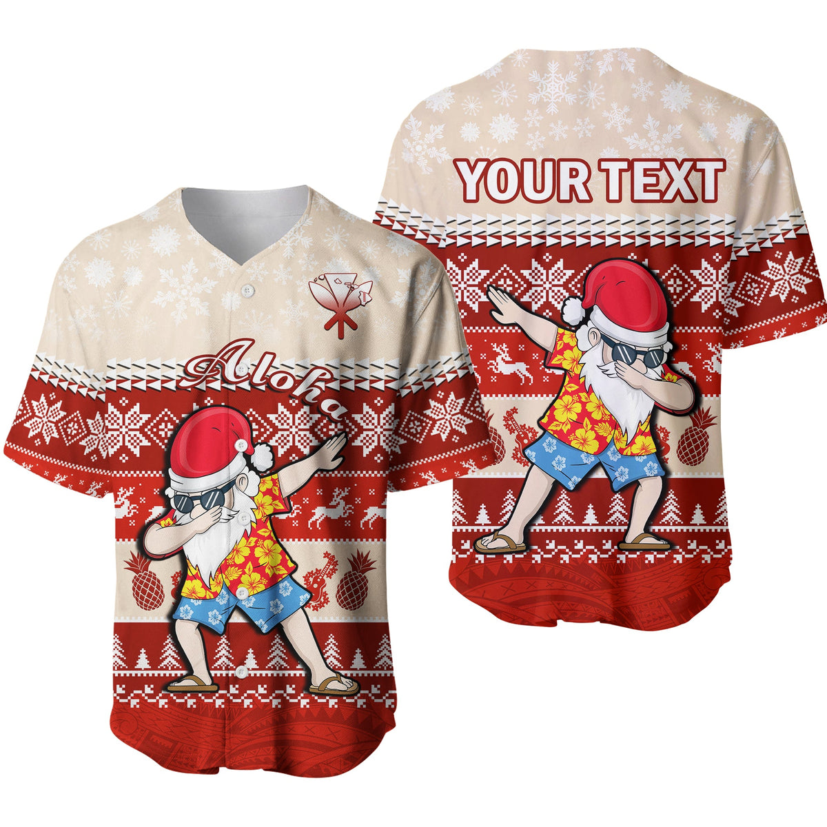 (Custom Personalised) Hawaii Mele Kalikimaka Baseball Jersey Dabbing Santa Red Merry Christmas LT14 Red - Polynesian Pride