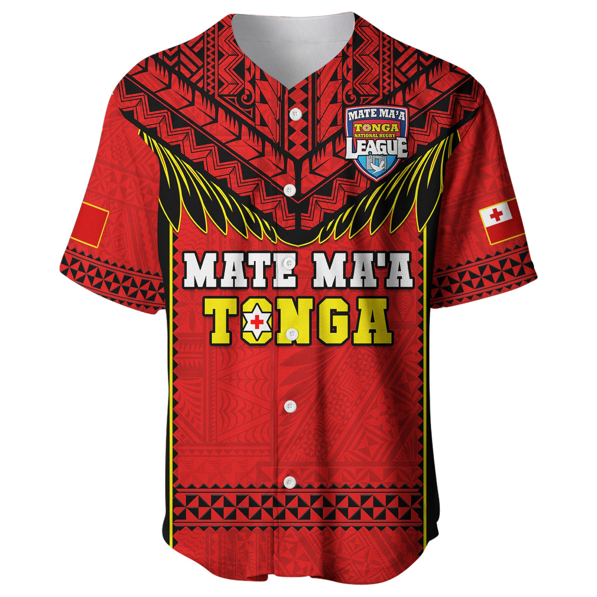 (Custom Text And Number) Tonga Rugby Baseball Jersey Mate Maa Tonga Pacific Ngatu Black LT14 - Polynesian Pride
