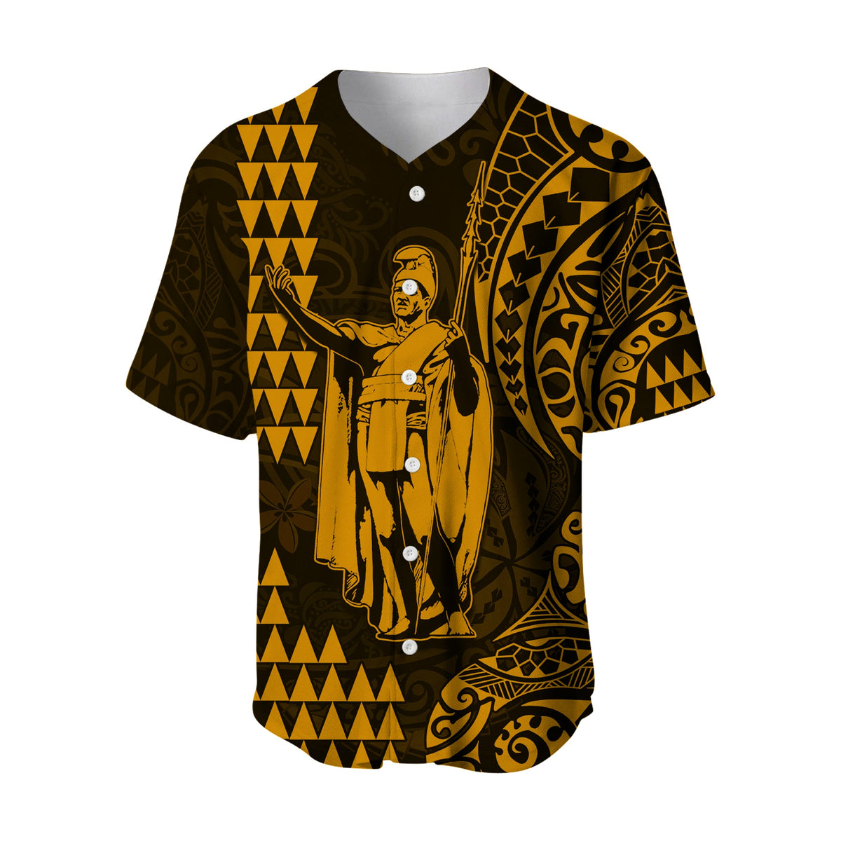 (Custom Text and Number) Hawaii Day Kakau Baseball Jersey Proud To Be Hawaiian Gold King Kamehameha and Kanaka Maoli LT13 - Polynesian Pride
