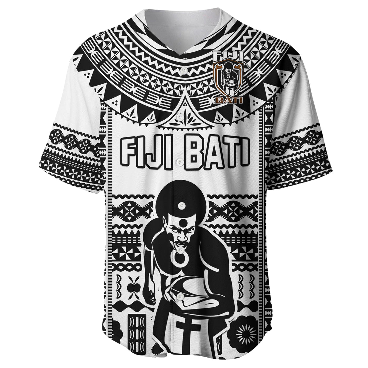 Custom Text And Number Fiji Rugby Baseball Jersey Pacific The Bati Black Fijian Tapa LT14 - Polynesian Pride