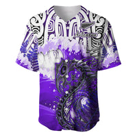(Custom Personalised) Manaia Maori Baseball Jersey Fern Aotearoa Purple Waves LT13 Purple - Polynesian Pride