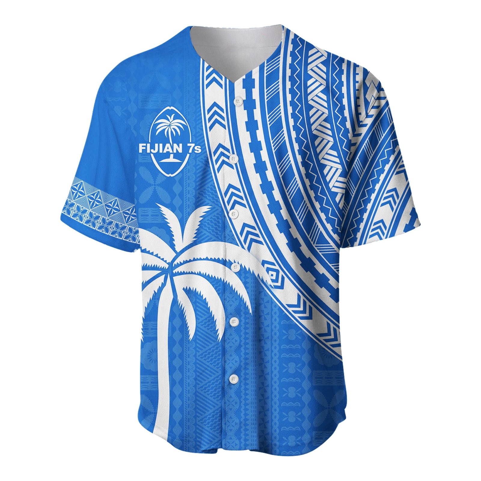 Fiji Rugby Sevens Baseball Jersey Fijian 7s Tapa Polynesian Blue Ver.01 LT13 Blue - Polynesian Pride