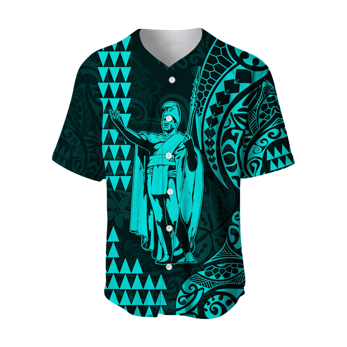 Hawaii Day Kakau Baseball Jersey Proud To Be Hawaiian Turquoise King Kamehameha and Kanaka Maoli LT13 Turquoise - Polynesian Pride