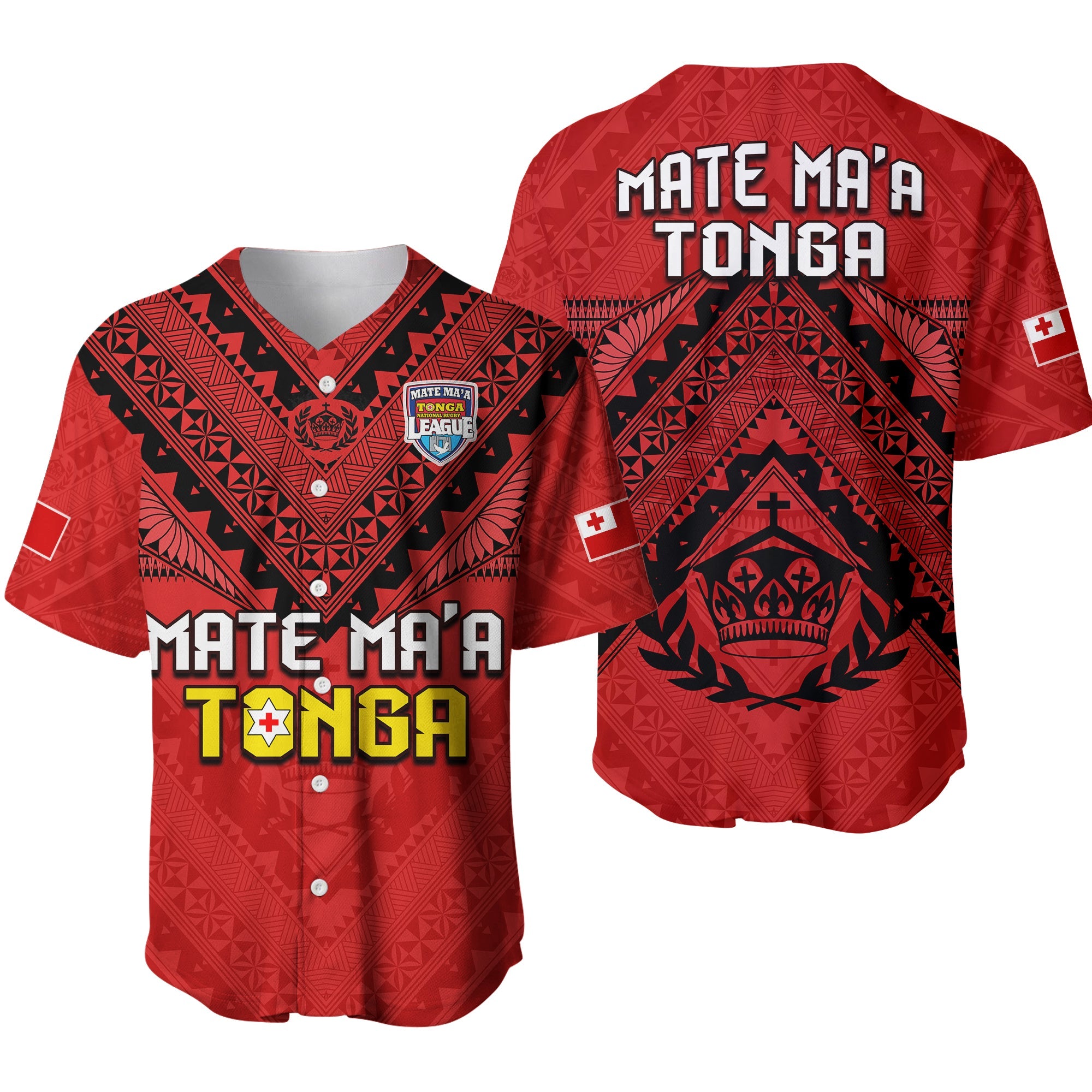 Tonga Rugby MMT Baseball Jersey Ngatu Mate Maa Tonga Simple Ver.01 LT13 Red - Polynesian Pride