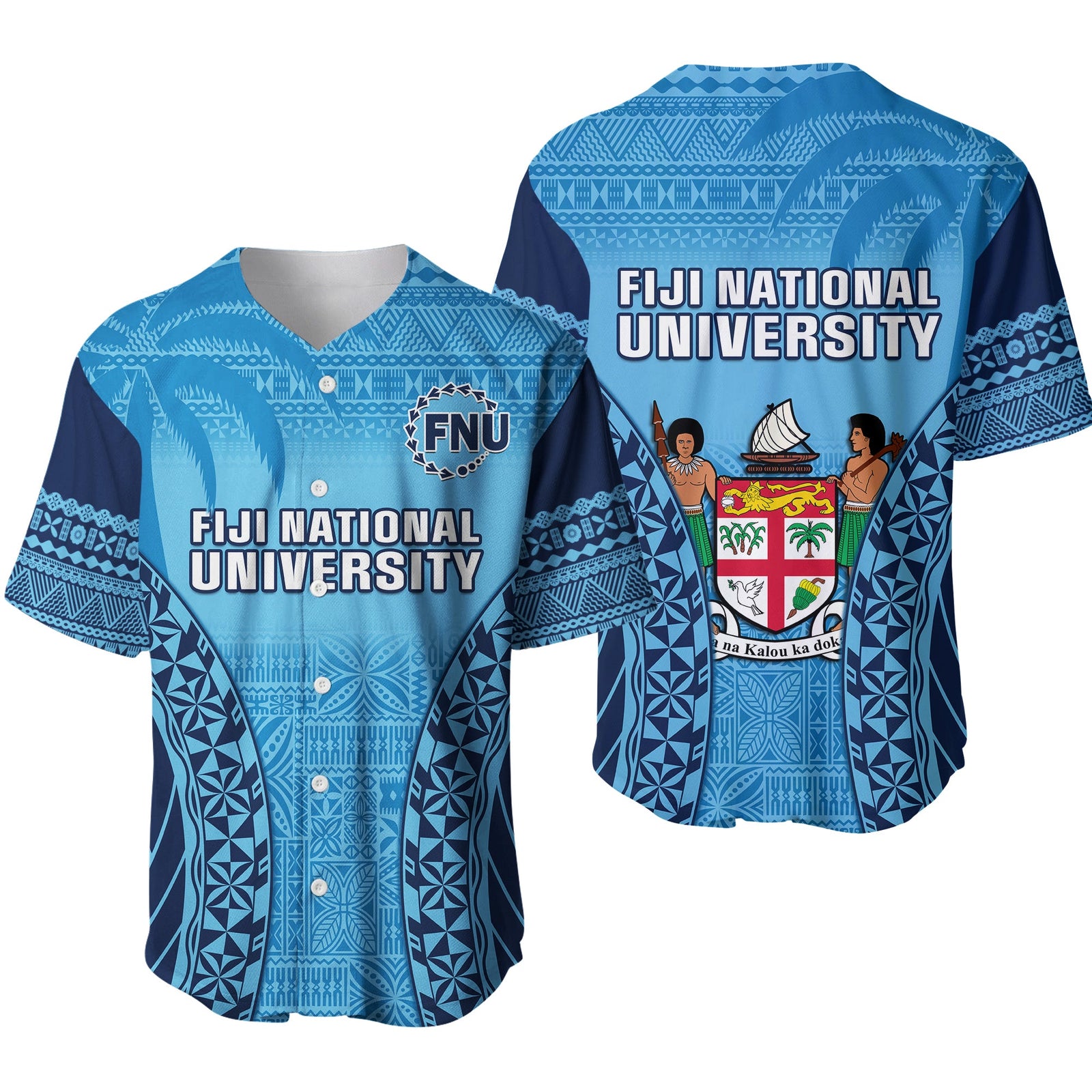 Fiji University Baseball Jersey National Fijian Tapa Pattern Blue Ver.01 LT14 Blue - Polynesian Pride