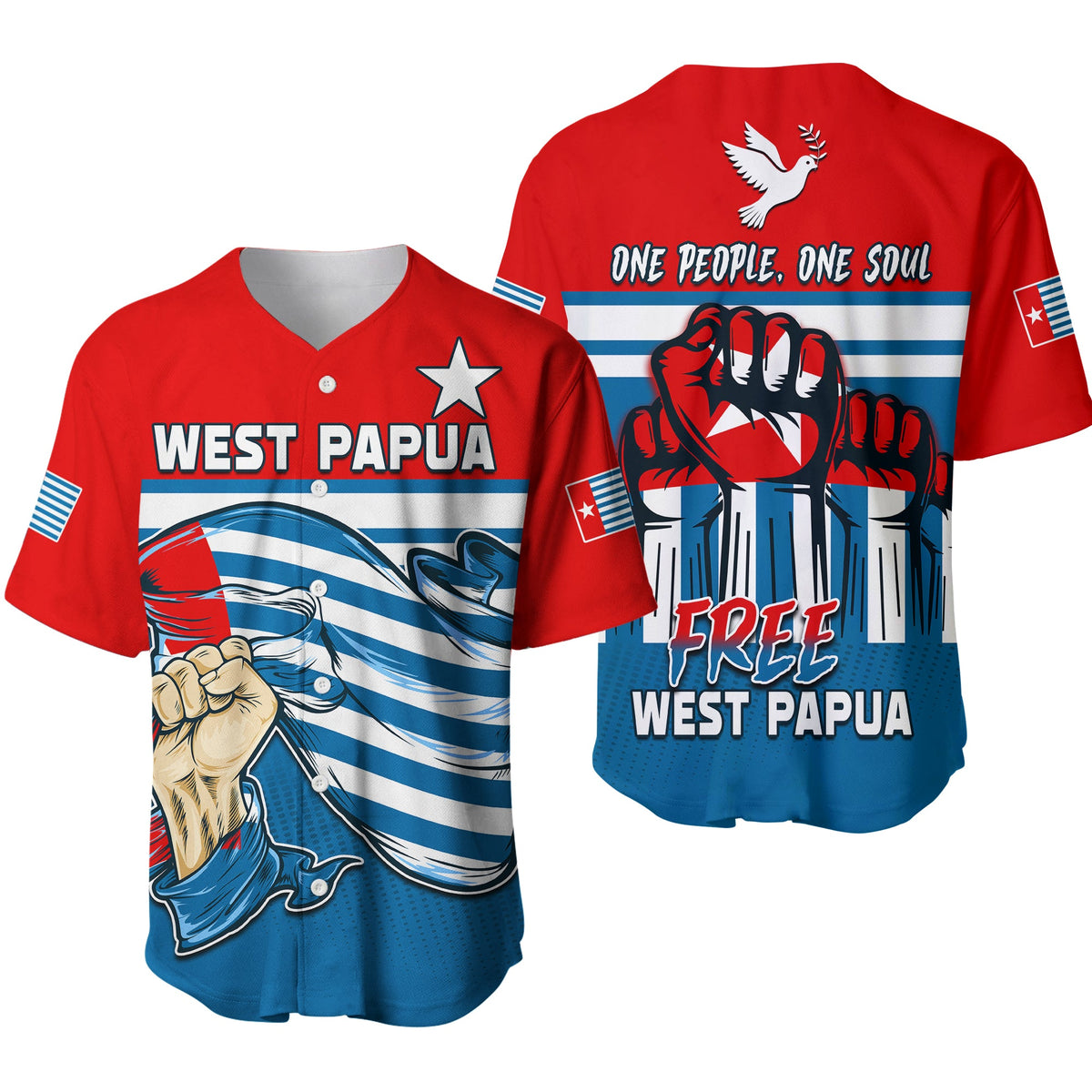 Free West Papua Baseball Jersey One People One Soul Strong West Papuan LT13 Blue - Polynesian Pride