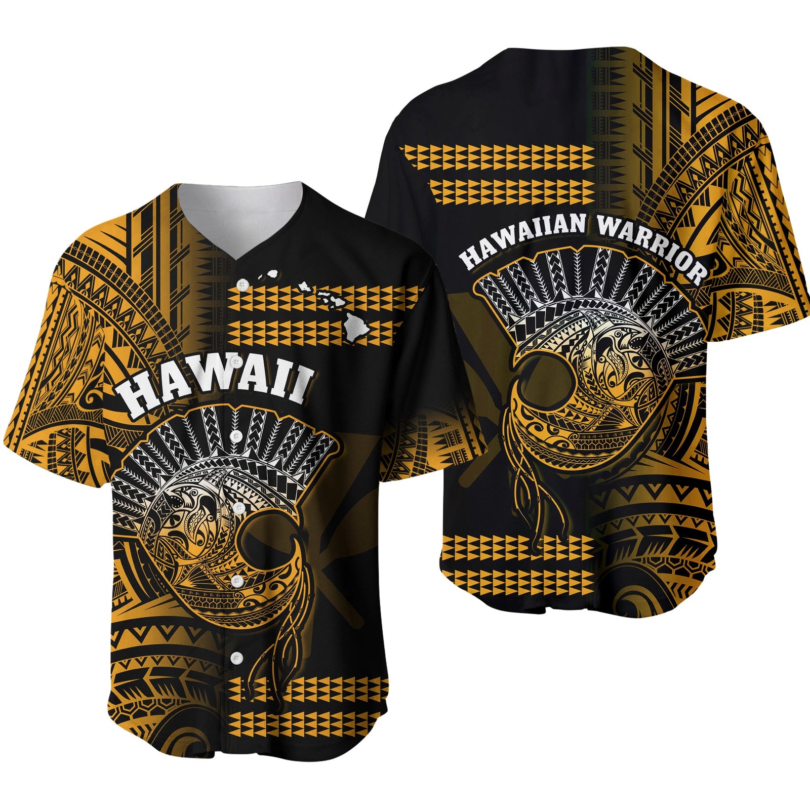 Hawaii Baseball Jersey Kakau Warrior Helmet Gradient Gold Polynesian Ver.01 LT14 Gold - Polynesian Pride