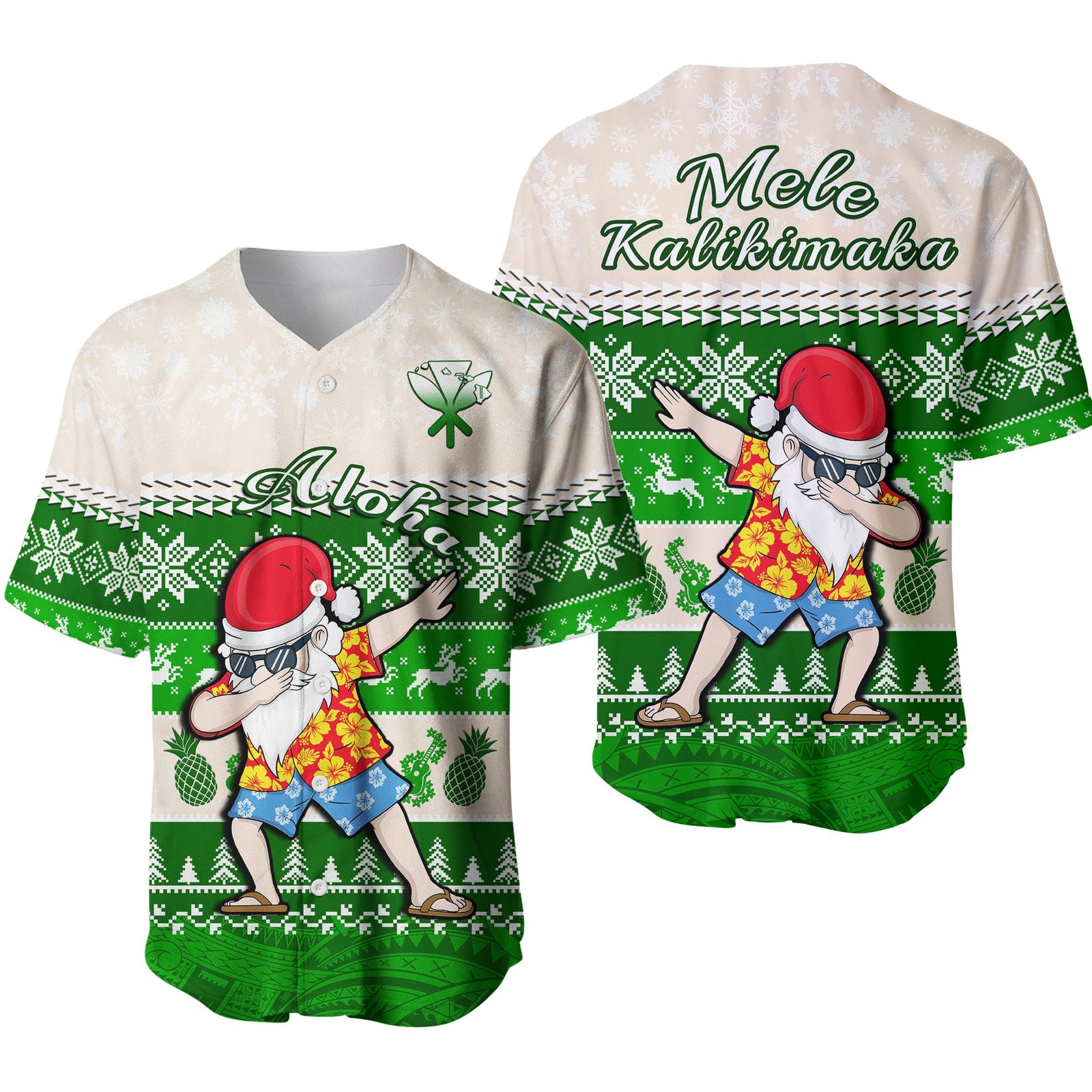 Hawaii Mele Kalikimaka Baseball Jersey Dabbing Santa Green Merry Christmas LT14 Green - Polynesian Pride