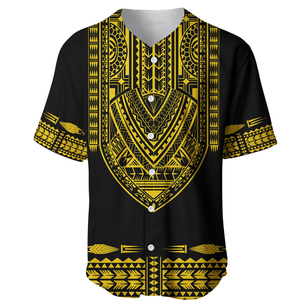 (Custom Personalised) Polynesian Baseball Jersey Dashiki With Polynesian Tattoo Royal Golden Version LT14 - Polynesian Pride