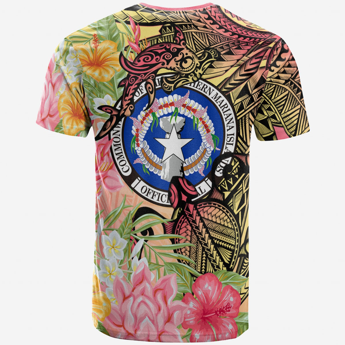 Northern Mariana Islands T Shirt Flowers Tropical With Sea Animals - Polynesian Pride