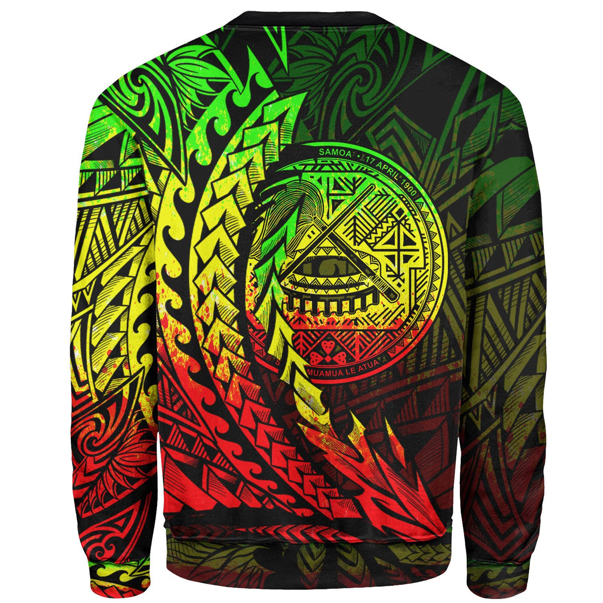 American Samoa Custom Personalised Sweatshirt - Wings Style Reggae Color - Polynesian Pride