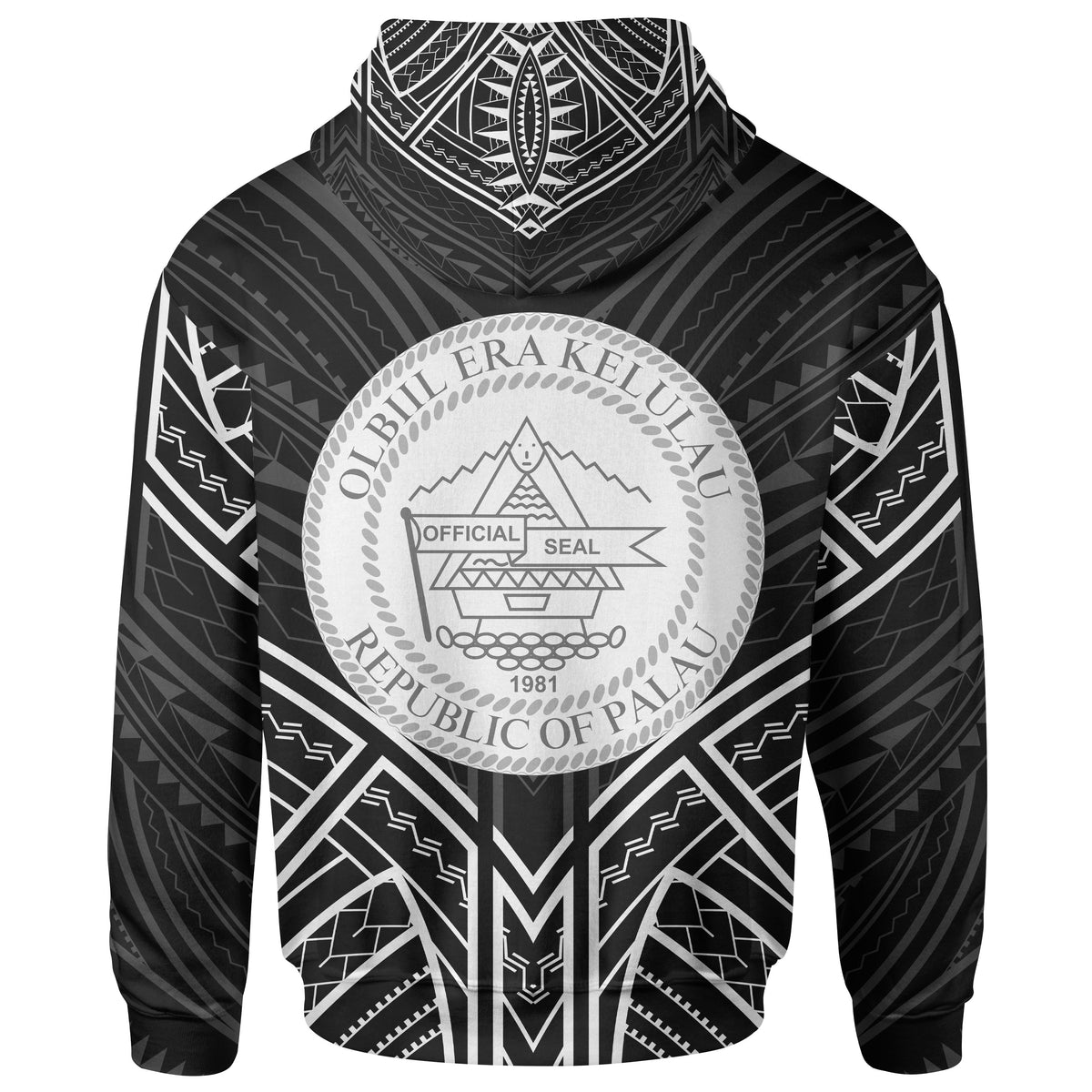 Palau Hoodie Palau Seal Black Tribal Patterns - Polynesian Pride