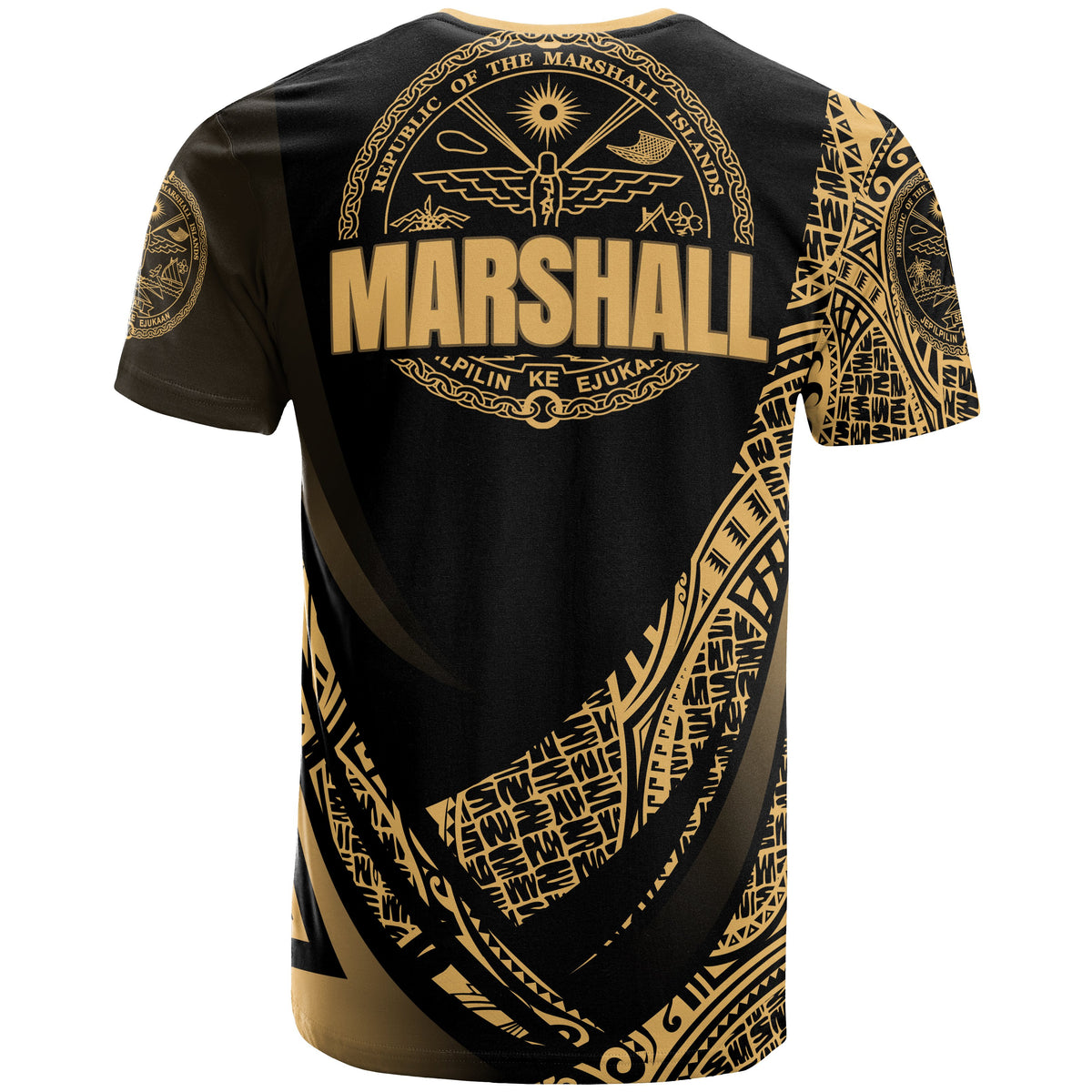 Marshall Islands T Shirt Gold Polynesian Patterns Sport Style - Polynesian Pride
