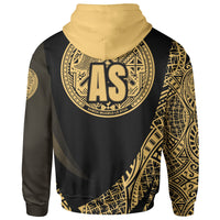 American Samoa Zip Hoodie Gold Polynesian Patterns Sport Style - Polynesian Pride