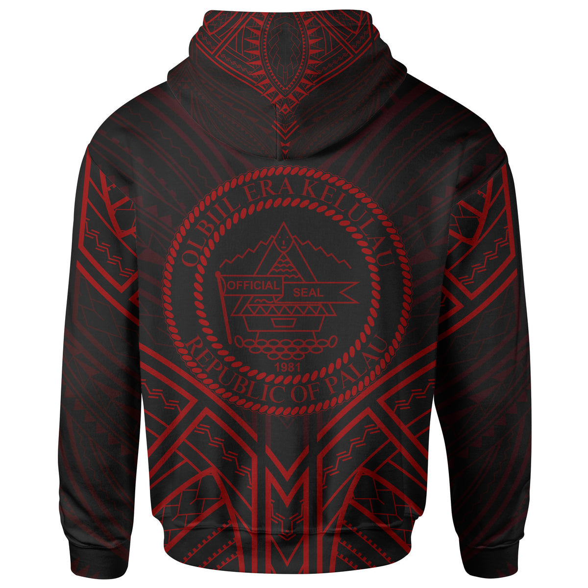 Palau Zip Hoodie Palau Seal Red Tribal Patterns - Polynesian Pride