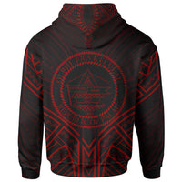 Palau Zip Hoodie Palau Seal Red Tribal Patterns - Polynesian Pride